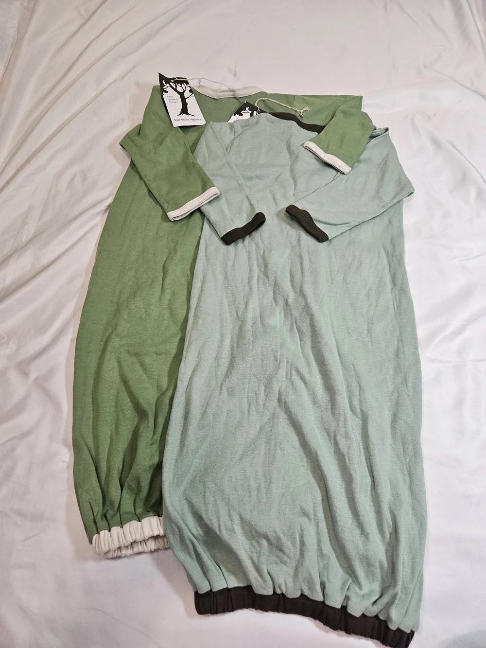 kate quinn Sage and Mint Green Cotton Kids Sleep Sacks with Dark Trim - Set Of 2